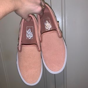 Peach suede slip on vans